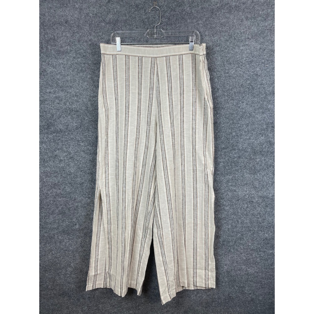 For Cynthia Striped Wide Leg Pants Women XL Beige Excellent Side Slit Trousers